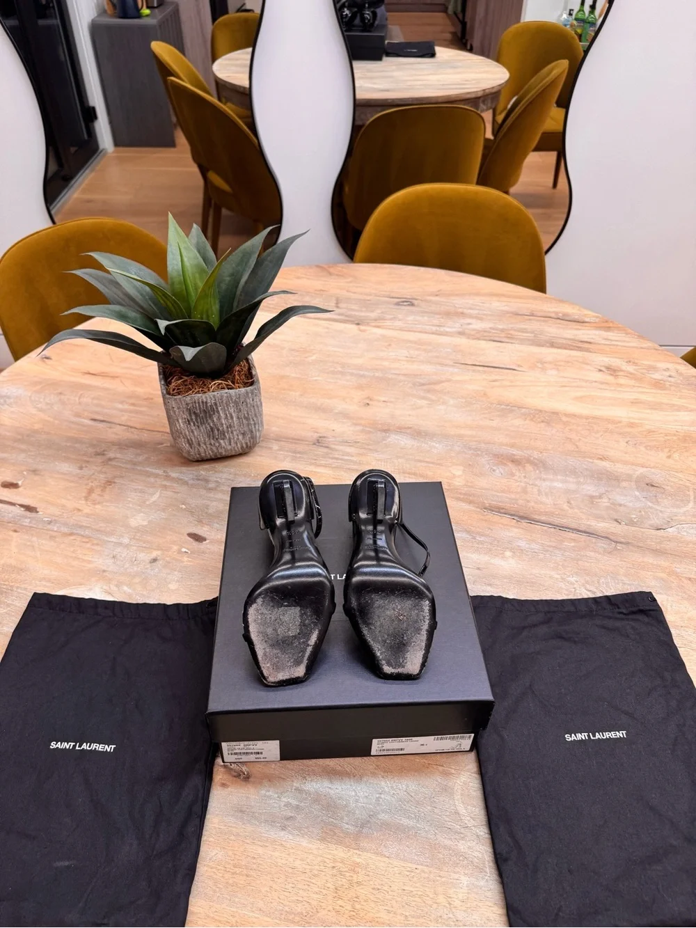 Saint Laurent Black Patent Leather Square-Toe Ankle-Strap Stilettos